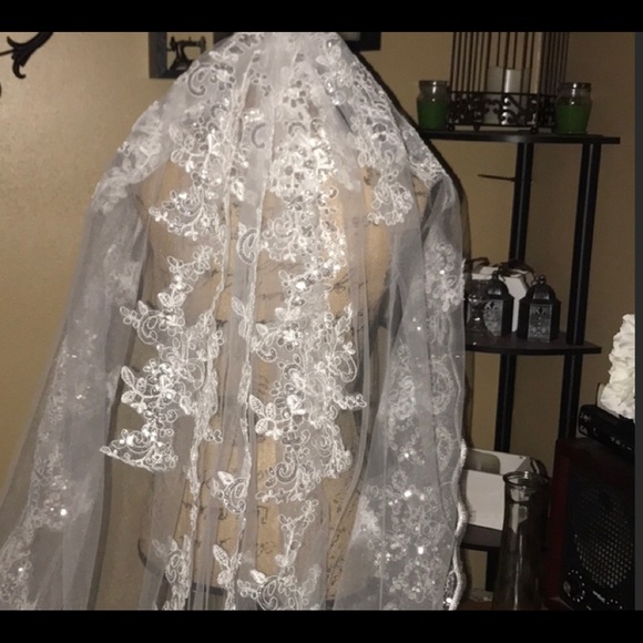 NEW Beautiful cathedral veil with sequin lace - Picture 4 of 8